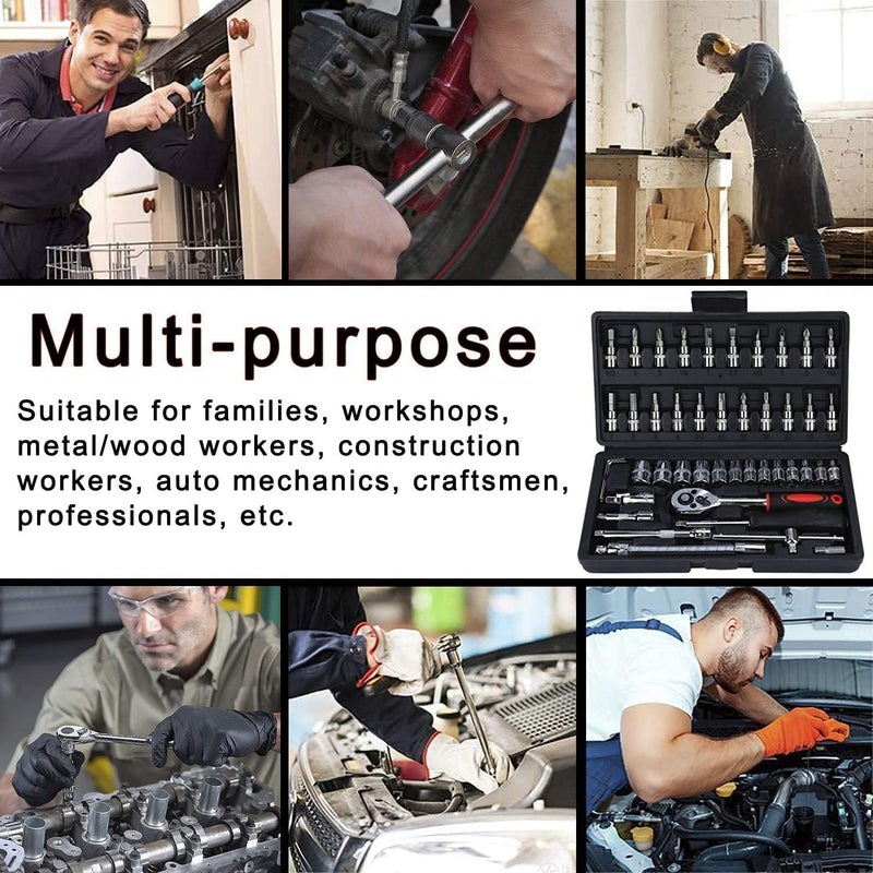 HELLARO 46 in 1 Pcs Tool Kit & Screwdriver & 1/4'' Square Drive Metric Socket Set Extension Bar and Adapter for Bike, Car Repairs (46-Pieces) - Image 2