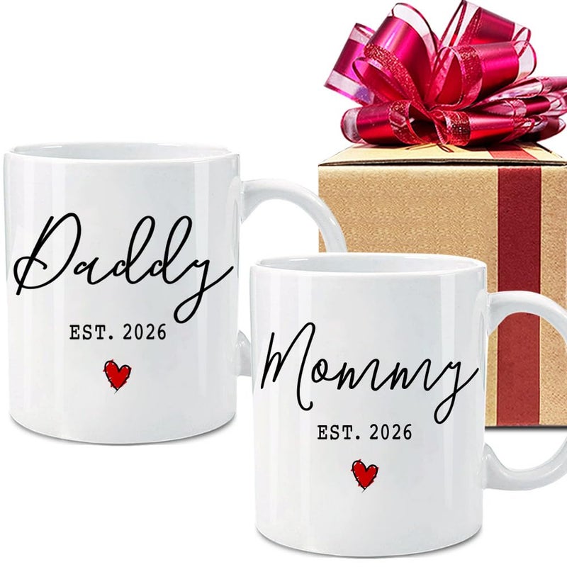 EST 2026 New Daddy Mommy Coffee Mugs Set First Time Mommy Gifts First Time Daddy Gift Prospective Parents Mugs Gifts New Parents Gift Pregnancy Announcement Baby Reveal Mug