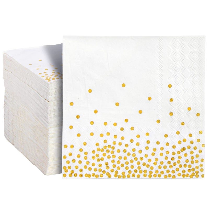Juvale White Gold Polka Dot Paper Cocktail Beverage Napkins 5 x 5 In 100Pack 3Ply Disposable Wedding Cocktail Napkins for Bridal Showers Anniversary Parties - Image 3