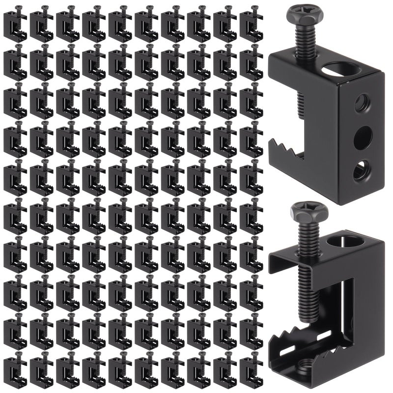 AOKLIT 100PCS 1420 Spring Steel Beam Clamps Metal Beam Clamp Steel Small C Clamps for Installation on Beams 14 and 38 Threaded Rod Pipe Cable Woodworking Tool - Image 2