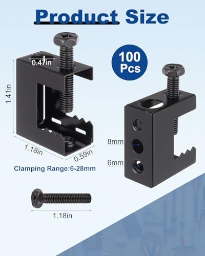 AOKLIT 100PCS 1420 Spring Steel Beam Clamps Metal Beam Clamp Steel Small C Clamps for Installation on Beams 14 and 38 Threaded Rod Pipe Cable Woodworking Tool - Image 3