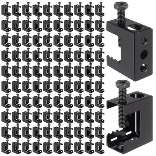 AOKLIT 100PCS 1420 Spring Steel Beam Clamps Metal Beam Clamp Steel Small C Clamps for Installation on Beams 14 and 38 Threaded Rod Pipe Cable Woodworking Tool - Image 1