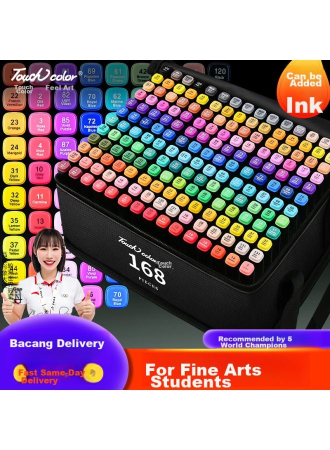 Touchcolor Dual-tip Markers For Students, Oil-based Art Set For Comic Design, Elementary School, Children, Middle School, Watercolor Pens, Anime, 168 Colors, Kindergarten, Colorful Pens With Refill - Image 1