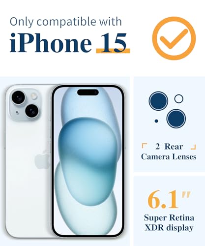 GVIEWIN for iPhone 15 Case Floral, with Screen Protector&Camera Lens Protector,[Non Yellowing] Soft Shockproof Clear Phone Protective Cover for Women, Flower Pattern Design 6.1" (Aconite/Light Blue) - Image 2
