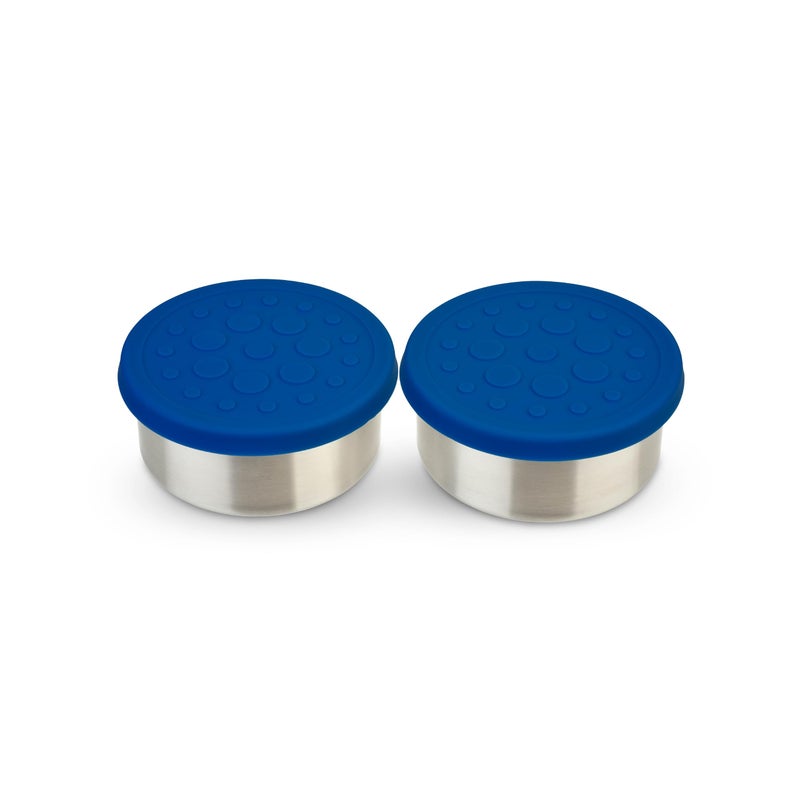 LunchBots LunchBots 45 oz Stainless Steel Dressing Container for Condiments Dips Snacks Dipping Sauce Cups with Silicone Lid Fits in Lunch Bags and Bento Boxes  Set of 2 Blue 