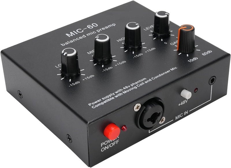 Microphone Preamp Gain Studio Quality for Vocal Recording, 48V Power Supply, XLR 3.5mm Outputs for Home Studios (With XLR Cable) - Image 2
