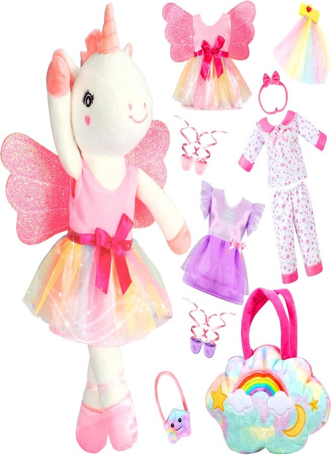 HUITEM Unicorn Toys for Girls Age 4-6, Ballerina Doll Stuffed Animal with 3 Set Clothes, Plush Bag, Accessories, 16 inch Unicorn Doll Toys Birthday Gift for 3 4 5 6 Year Old Little Girls - Image 1