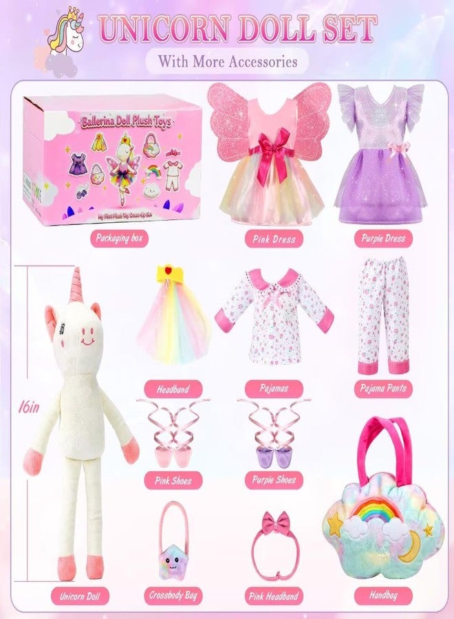 HUITEM Unicorn Toys for Girls Age 4-6, Ballerina Doll Stuffed Animal with 3 Set Clothes, Plush Bag, Accessories, 16 inch Unicorn Doll Toys Birthday Gift for 3 4 5 6 Year Old Little Girls - Image 2
