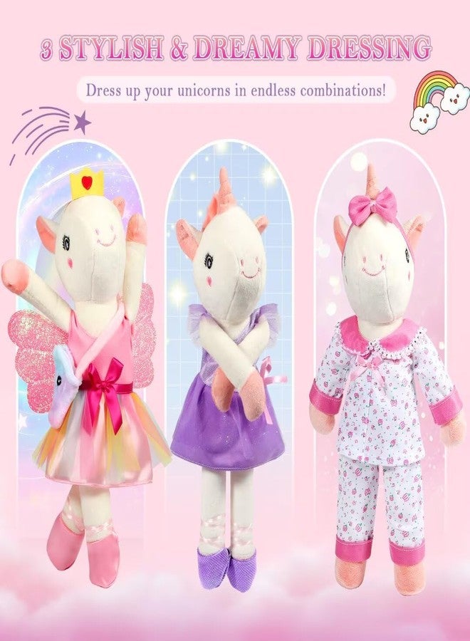 HUITEM Unicorn Toys for Girls Age 4-6, Ballerina Doll Stuffed Animal with 3 Set Clothes, Plush Bag, Accessories, 16 inch Unicorn Doll Toys Birthday Gift for 3 4 5 6 Year Old Little Girls - Image 3