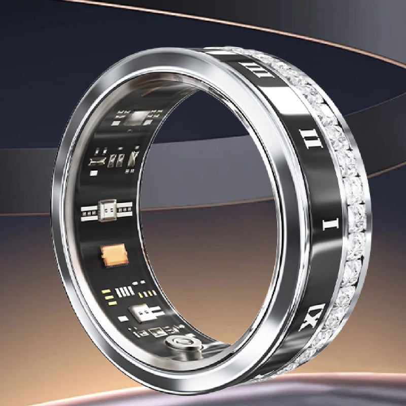 Smart Ring Ti Steel BT IP68 Water Resistant Step Counting Magnetic Charging Fitness Ring for Home Outdoor Activities Silver Size 10 19.8mm / 0.78in ID - Image 1