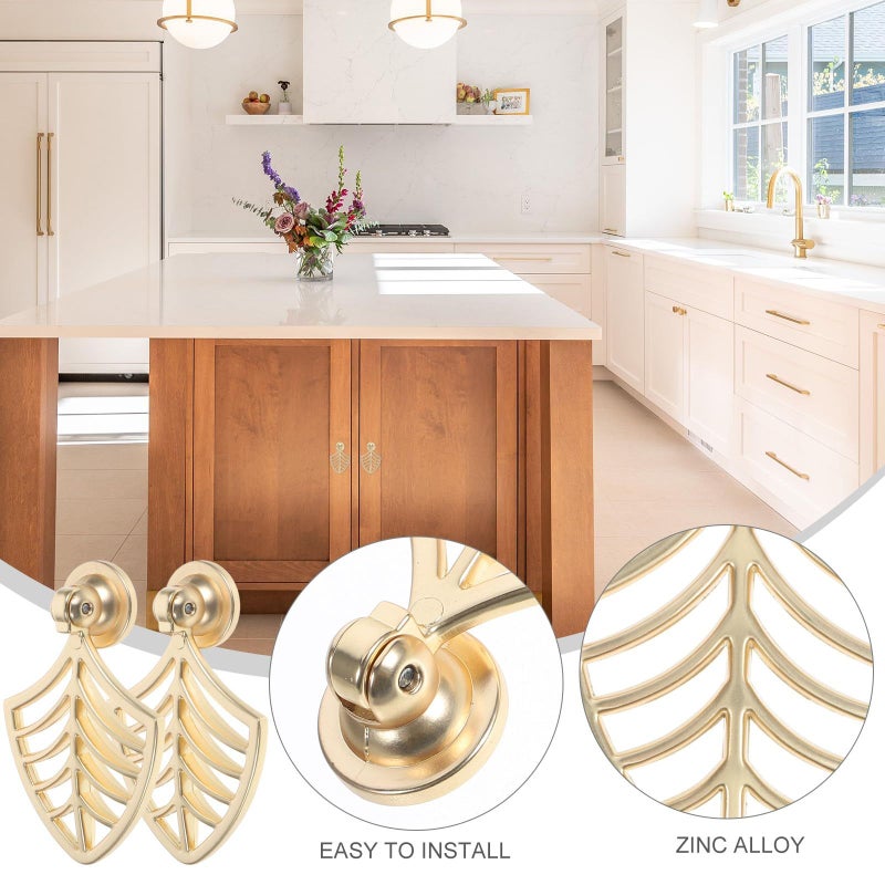 2pcs Gold Leaf Shape Cabinet Knobs Metal Drawer Pulls for Dresser Kitchen Cupboards Handles - Image 4