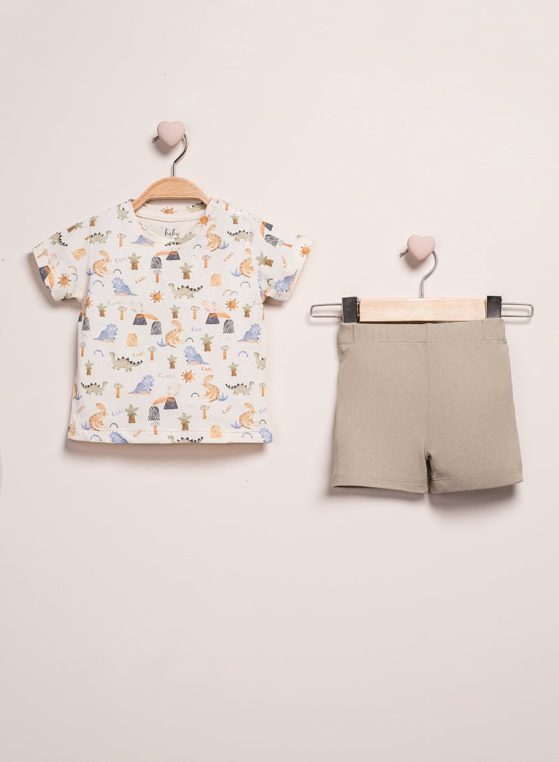 Baby Fou Baby Boys Clothes Set – Dinosaur Jungle Print T-Shirt and Shorts Outfit | Infant & Toddler Summer 2-Piece Cotton Clothing Set | Cute Baby Boy Outfit for Daily Wear, Playtime & Gifts (6–24 Months) - Image 3