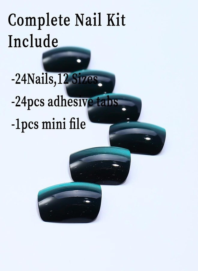 Amoji Dark Green Cat Eye Press On Nails，Glossy Emerald Shimmer Fake Nails，24Pcs Stick On Nails for Women - Image 4