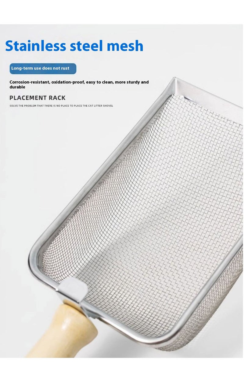 كيدل الفولاذ المقاوم للصدأ شبكة القط القمامة مجرفة معدنية دائمة القط مجرفة مع مقبض خشبي لتنظيف صندوق القمامة للقطط - Image 5