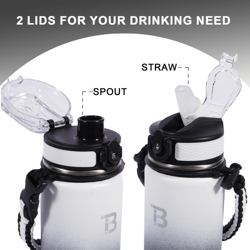TOPBADE 24oz Insulated Sports Water Bottle with Straw & Spout Lid, Stainless Steel Water Bottle with Paracord Handle Leakproof BPA Free for gifts and school - Image 2