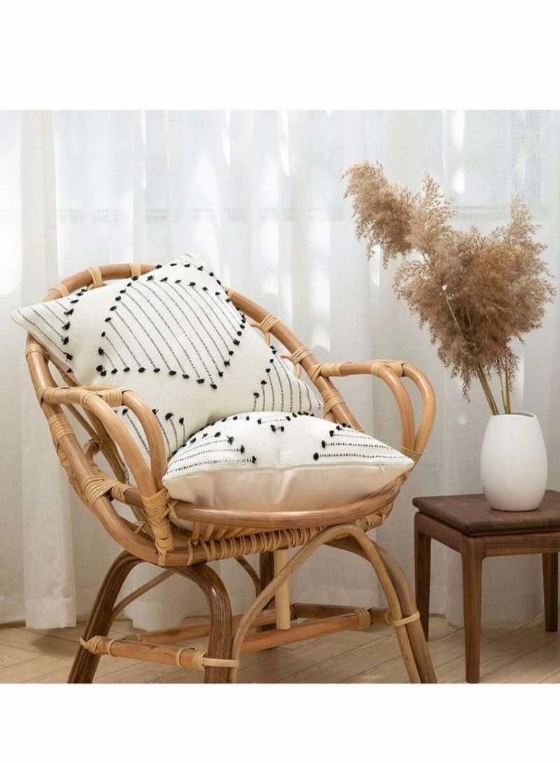 Boho Throw Pillow Covers, 2 Pcs Black and Cream White, Set of Modern Farmhouse Accent Home Decor, Neutral Woven Decorative Covers for Couch/Bed 18 x Inches, - Image 3