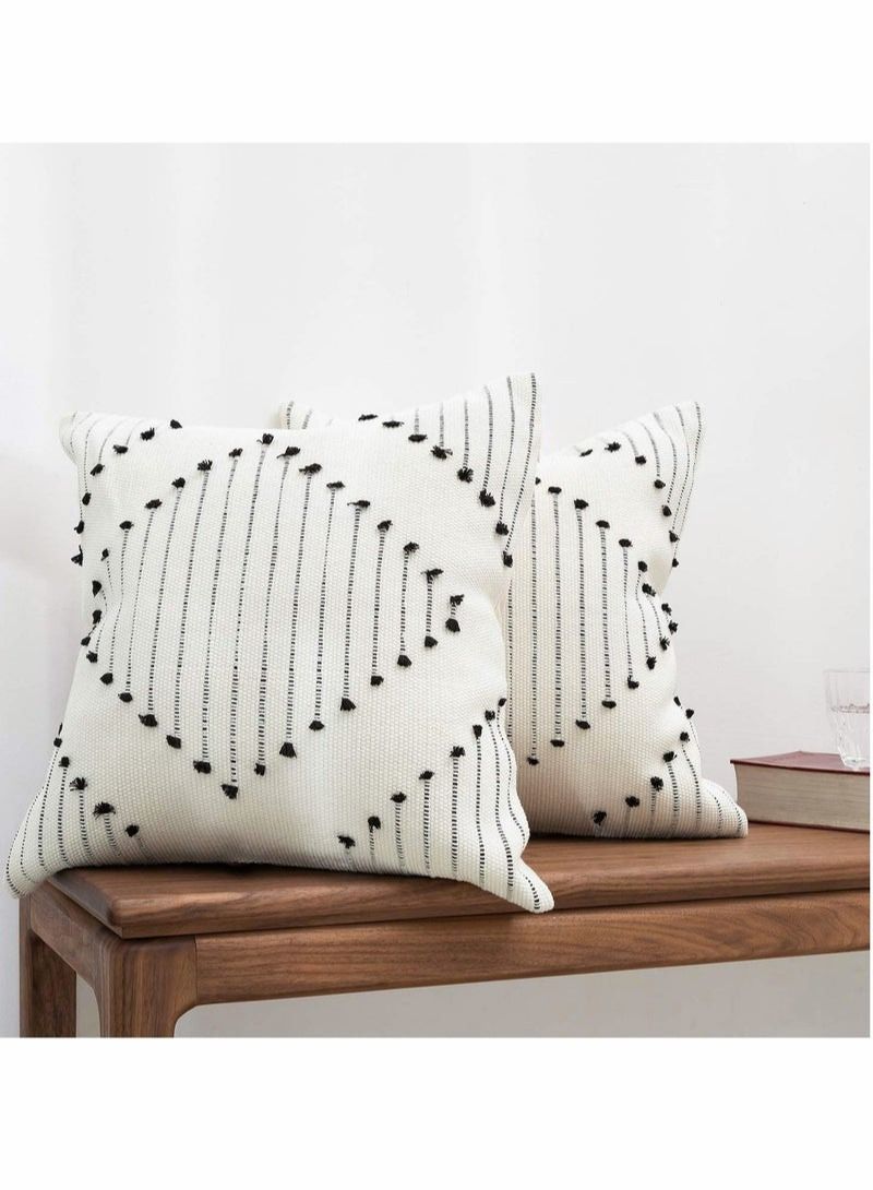Boho Throw Pillow Covers, 2 Pcs Black and Cream White, Set of Modern Farmhouse Accent Home Decor, Neutral Woven Decorative Covers for Couch/Bed 18 x Inches, - Image 1
