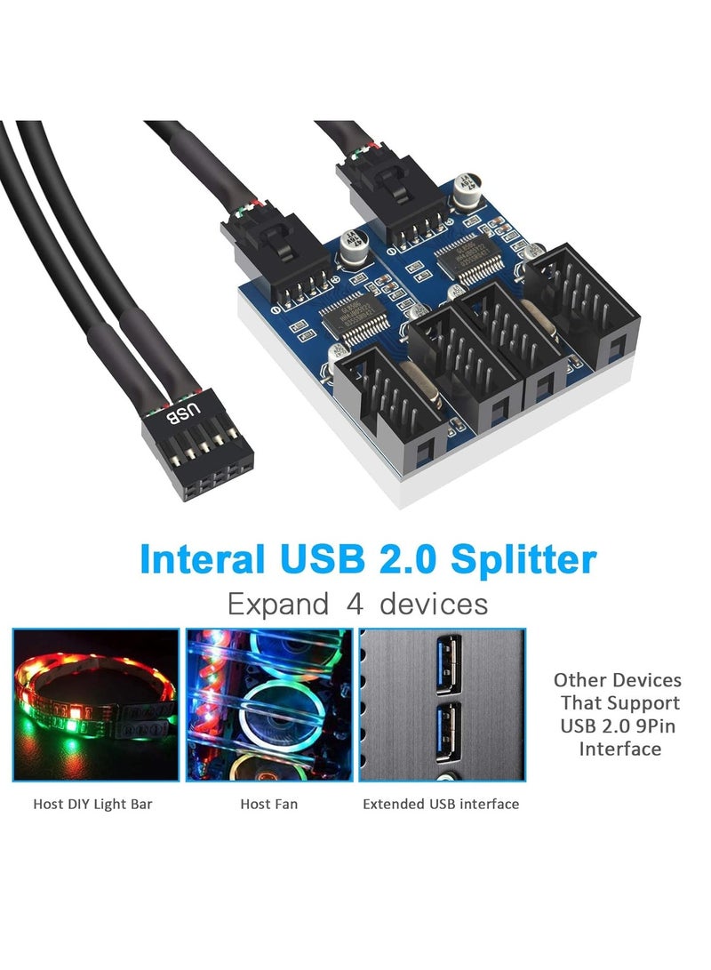 VKL 9pin USB Header Male 1 to 4 Female Extension Card USB 2.0 Splitter Cable Connector for Motherboard, Adapter Port Multiplier for CPU, WiFi Receiver, Fans, and RGB Light - Image 2