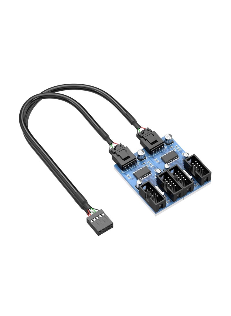 VKL 9pin USB Header Male 1 to 4 Female Extension Card USB 2.0 Splitter Cable Connector for Motherboard, Adapter Port Multiplier for CPU, WiFi Receiver, Fans, and RGB Light - Image 1