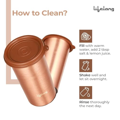 Lifelong 480ml Copper Water Tumbler with Lid | Natural Alkaline water |Leakproof & Lightweight Design Boosts Immunity |Anti-Bacterial & BPA Free |Easy to Clean with Secure Cap for School, Travel & Gym - Image 5