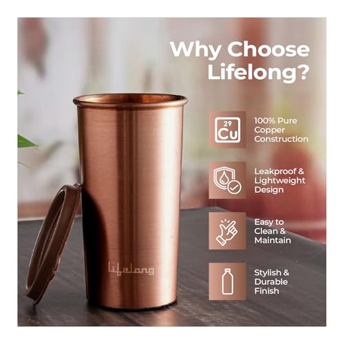 Lifelong 480ml Copper Water Tumbler with Lid | Natural Alkaline water |Leakproof & Lightweight Design Boosts Immunity |Anti-Bacterial & BPA Free |Easy to Clean with Secure Cap for School, Travel & Gym - Image 4