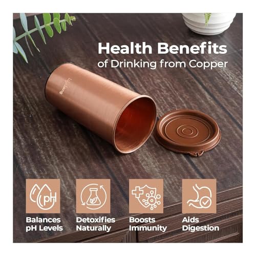 Lifelong 480ml Copper Water Tumbler with Lid | Natural Alkaline water |Leakproof & Lightweight Design Boosts Immunity |Anti-Bacterial & BPA Free |Easy to Clean with Secure Cap for School, Travel & Gym - Image 3