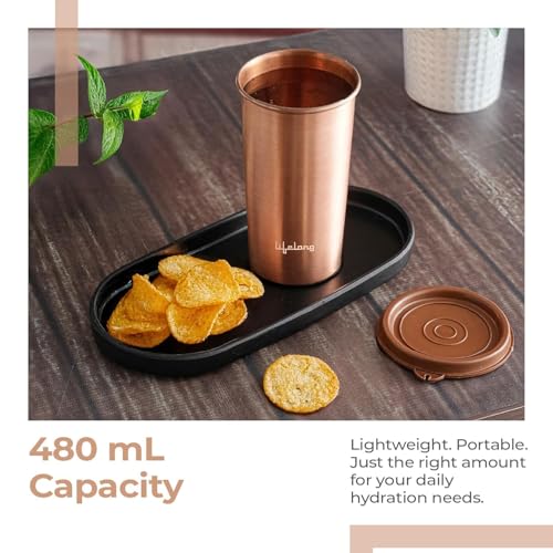 Lifelong 480ml Copper Water Tumbler with Lid | Natural Alkaline water |Leakproof & Lightweight Design Boosts Immunity |Anti-Bacterial & BPA Free |Easy to Clean with Secure Cap for School, Travel & Gym - Image 2