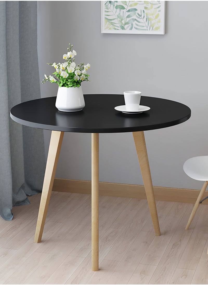 Taimi 3-Piece Dining Set,Modern Round Dining Table with 2 Elegant Chairs | Solid Black Wood Table 80x80x70cm with 2 Black Plastic Chairs and Wooden Legs  - Image 5