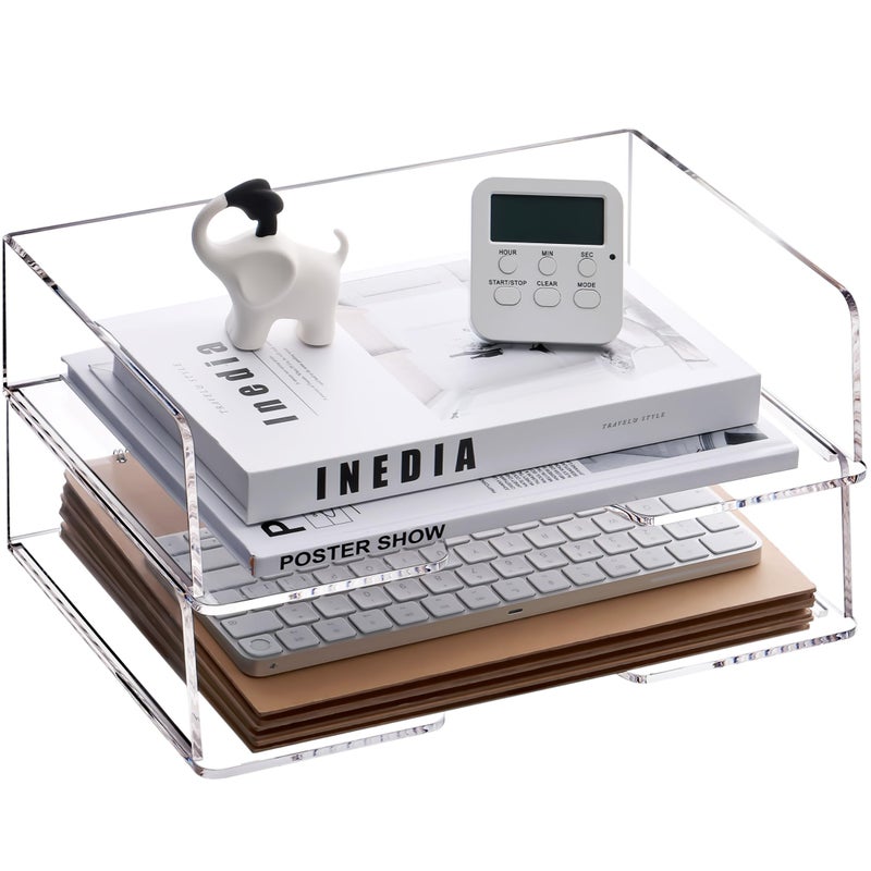 HeZone Acrylic Paper Tray Desk Organizers and Office Suplies Document Storage Enlarged Letter Tray Clear Paper Organizer Large Horizontal