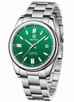 BENYAR Men's Fashion Automatic Mechanical Watches, 39MM Stainless Steel Waterproof Frame, Silver Green Dial, Luxurious Elegant, Silver Steel Band BY5185  - Image 1