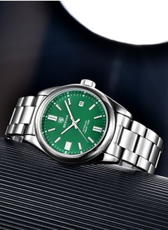BENYAR Men's Fashion Automatic Mechanical Watches, 39MM Stainless Steel Waterproof Frame, Silver Green Dial, Luxurious Elegant, Silver Steel Band BY5185  - Image 4