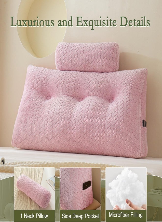 YOUR MOON Wedge Headboard Pillow Twin Size, Triangular Wedge Backrest Pillow with 1 Pack Neck Roll Pillows, Headboard Pillow for Bed,Daybed,and Lounging, Large Bed Bolster Pillows,Pink - Image 3