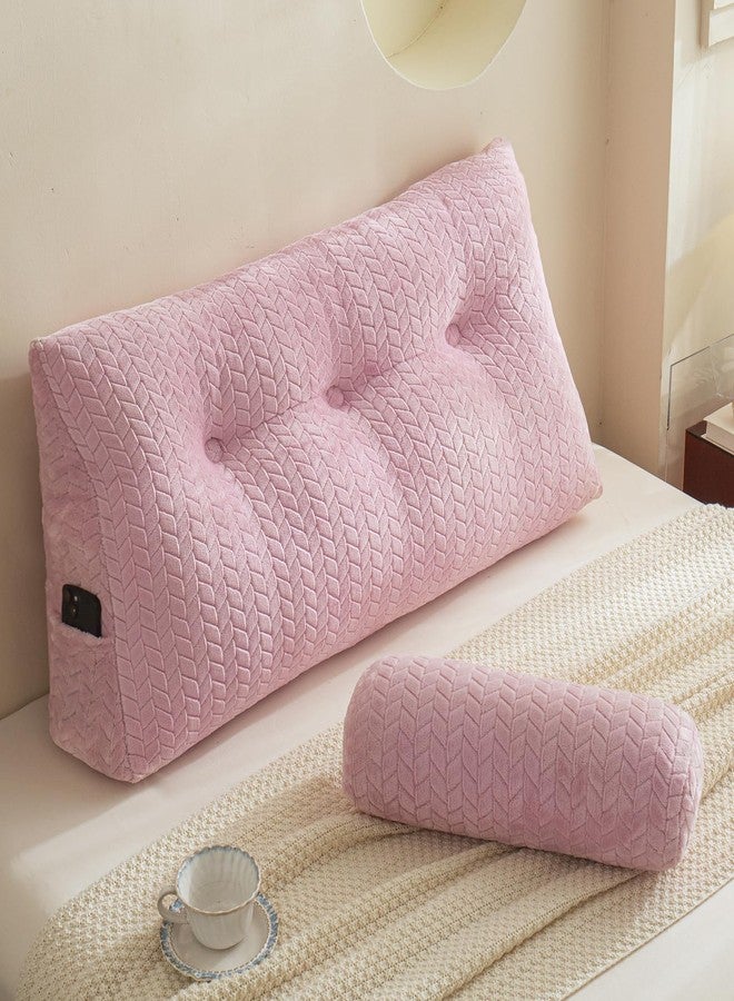 YOUR MOON Wedge Headboard Pillow Twin Size, Triangular Wedge Backrest Pillow with 1 Pack Neck Roll Pillows, Headboard Pillow for Bed,Daybed,and Lounging, Large Bed Bolster Pillows,Pink - Image 1