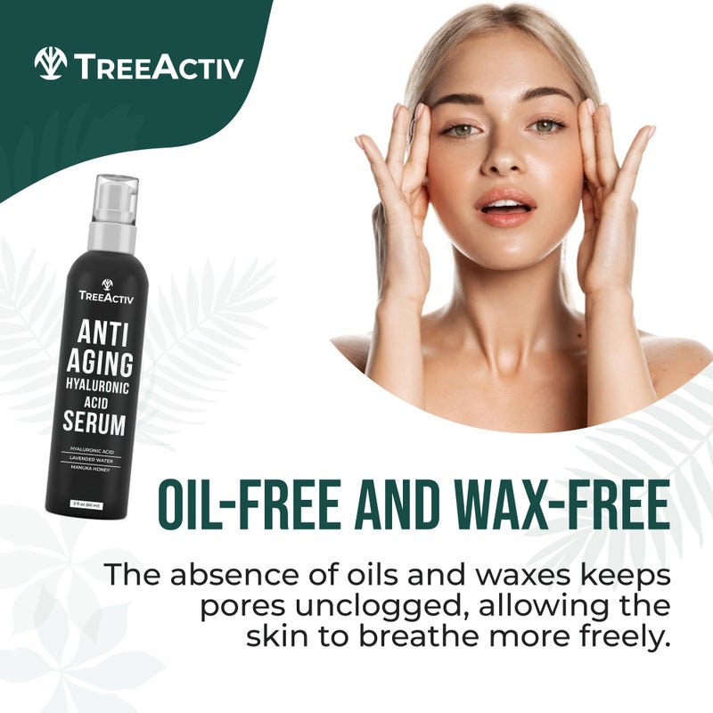 TreeActiv Anti-Aging Hyaluronic Acid Serum for Face 2 oz, Hydrating Wrinkle Repair for Skin Care, Pure Hyaluronic Acid Face Serum for Women, Oil-Free Anti-Aging for Advanced Skin Repair TreeActiv - Image 2