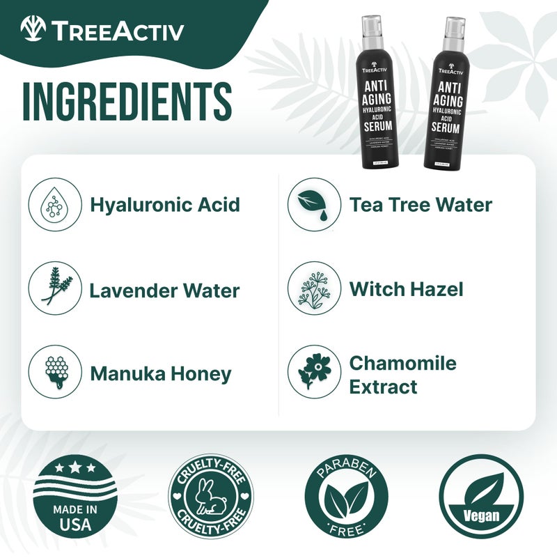 TreeActiv Anti-Aging Hyaluronic Acid Serum for Face 2 oz, Hydrating Wrinkle Repair for Skin Care, Pure Hyaluronic Acid Face Serum for Women, Oil-Free Anti-Aging for Advanced Skin Repair TreeActiv - Image 4