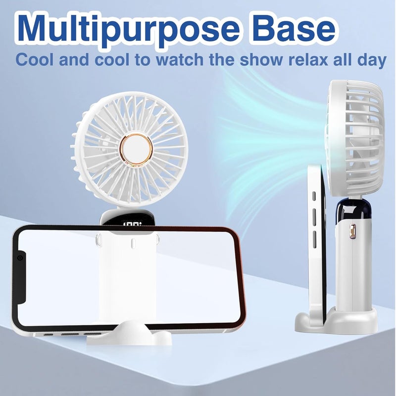 Wisely Multifunctional Handheld Fan with Digital Display – Rechargeable USB Mini Fan with 5-Speed – Silent, Portable Desk Fan for Makeup Girl Women Travel, Office, Home – Personal Cooling Fan, White - Image 5