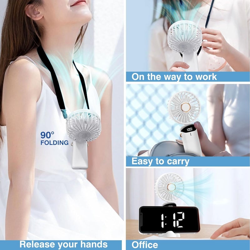 Wisely Multifunctional Handheld Fan with Digital Display – Rechargeable USB Mini Fan with 5-Speed – Silent, Portable Desk Fan for Makeup Girl Women Travel, Office, Home – Personal Cooling Fan, White - Image 2