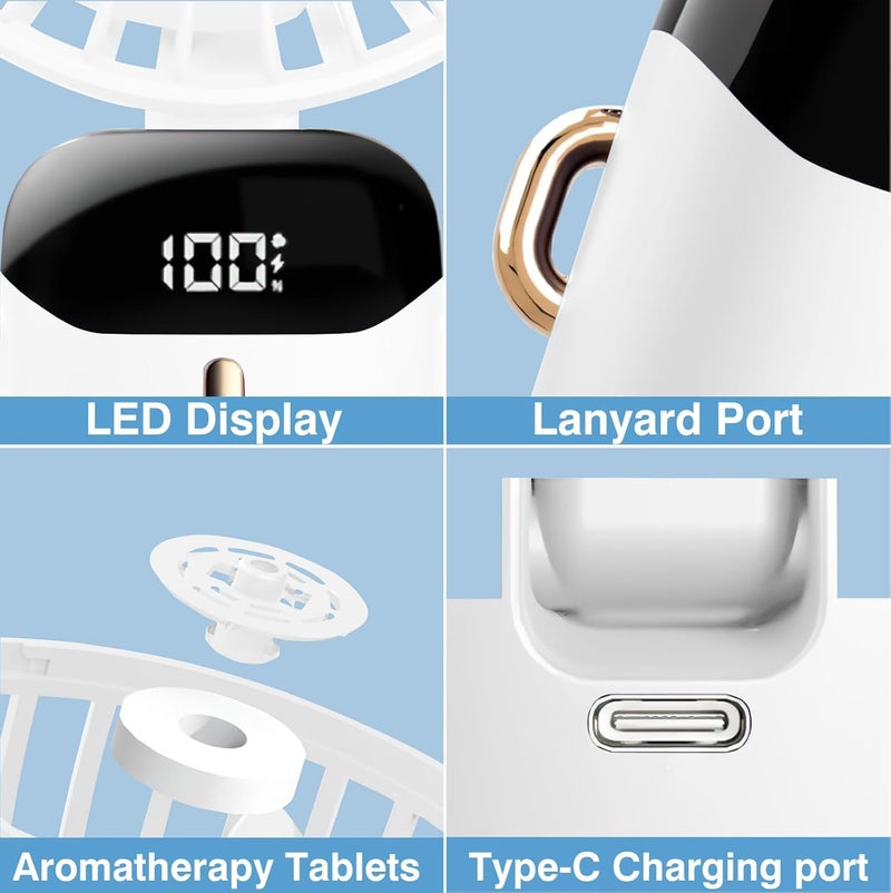 Wisely Multifunctional Handheld Fan with Digital Display – Rechargeable USB Mini Fan with 5-Speed – Silent, Portable Desk Fan for Makeup Girl Women Travel, Office, Home – Personal Cooling Fan, White - Image 4