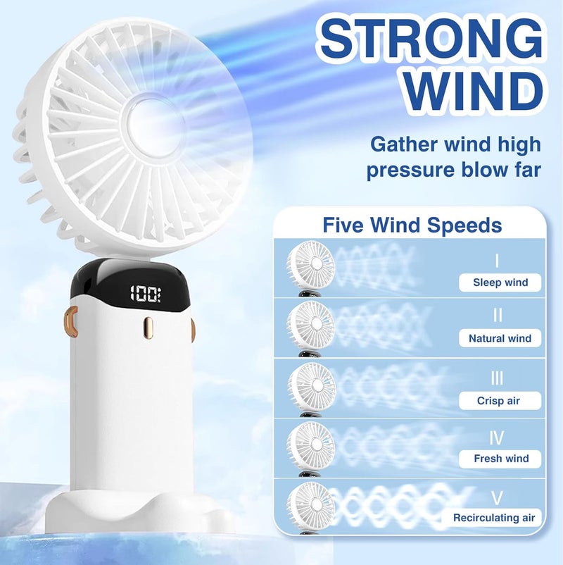 Wisely Multifunctional Handheld Fan with Digital Display – Rechargeable USB Mini Fan with 5-Speed – Silent, Portable Desk Fan for Makeup Girl Women Travel, Office, Home – Personal Cooling Fan, White - Image 3