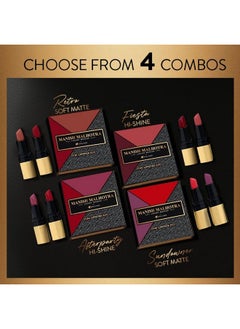 MyGlamm Manish Malhotra Soft Matte Mini Lipstick Set Retro Soft 1.5G (Set Of 2) Bold Red & Toasted Brown Shade Lipsticks Combo Long Lasting Creamy Matte Finish  - Image 4