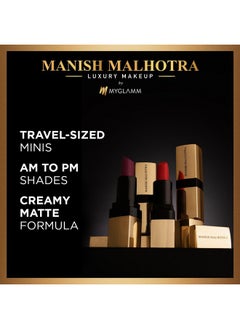 MyGlamm Manish Malhotra Soft Matte Mini Lipstick Set Retro Soft 1.5G (Set Of 2) Bold Red & Toasted Brown Shade Lipsticks Combo Long Lasting Creamy Matte Finish  - Image 3