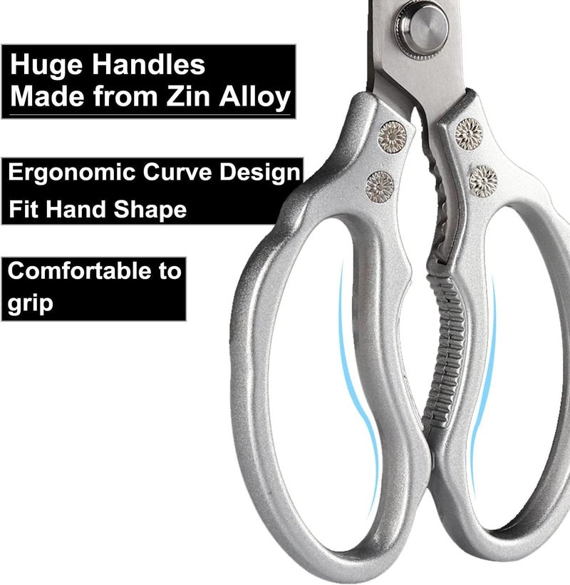 AWinjoy Heavy Duty Sharp Kitchen Scissors, Dishwasher Safe, Cooking Shears for Meat, Chicken, Fish, Poultry, Herb, Bread (Silver) - Image 3