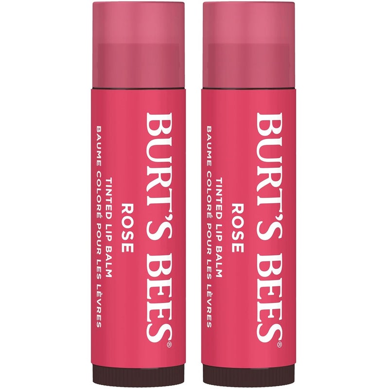Burts Bees Lip Tint Balm Valentines Day Gifts with Long Lasting 2 in 1 Duo Tinted Balm Formula Color Infused with Deeply Hydrating Shea Butter for a Natural Looking Buildable Finish Petal Rose 2Pack