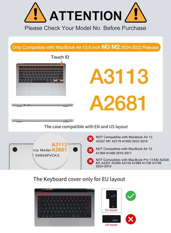 Case Compatible with MacBook Air 13 inch Case 2025 2024 2023 2022 M4 A3240 M3 A3113 M2 A2681 Plastic Hard Shell + TPU Keyboard Skin Cover for MacBook Air 13.6 inch Case, Crystal Clear - Image 2