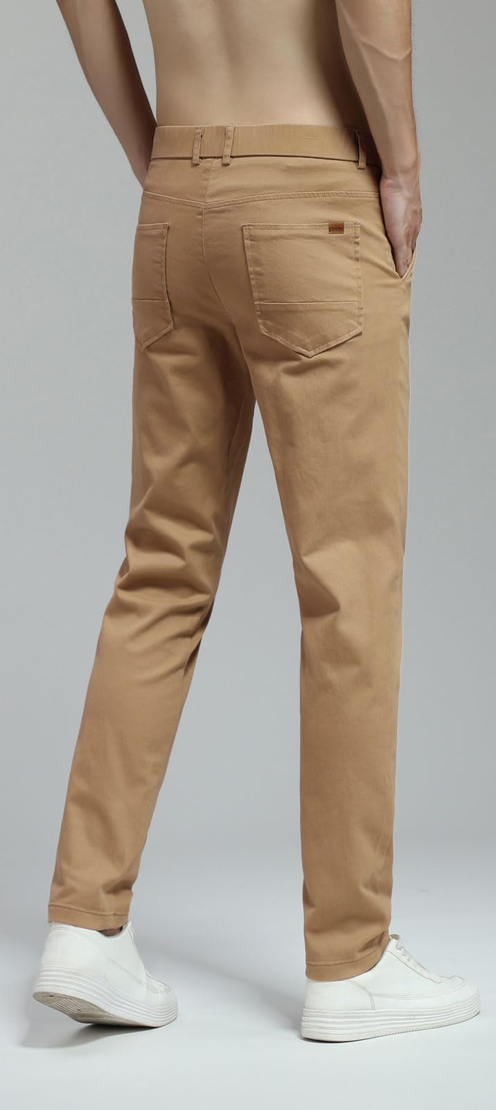Plaid&Plain Men's Skinny Stretchy Khaki Pants Colored Pants Slim Fit Slacks Tapered Trousers 819 Khaki 32X30 - Image 3