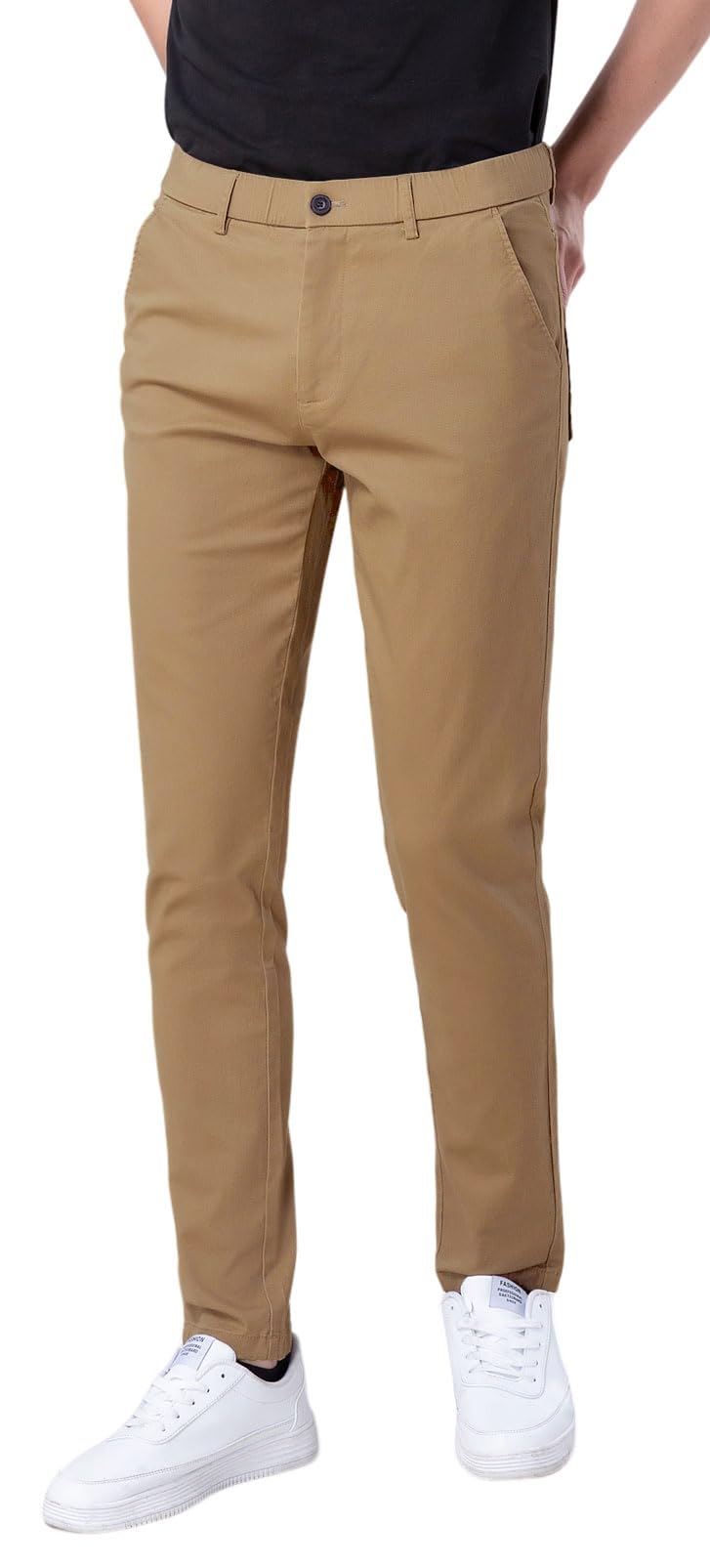Plaid&Plain Men's Skinny Stretchy Khaki Pants Colored Pants Slim Fit Slacks Tapered Trousers 819 Khaki 32X30 - Image 1