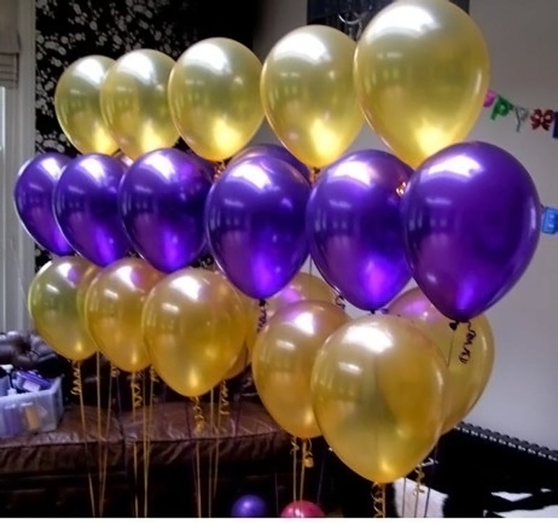 Evisha HD Big Size 50 pcs Metallic | Latex Balloons | Theme Party, Party Decoration | Birthday Party Balloons | Balloons For Party Decoration (Golden Purple) - Image 1