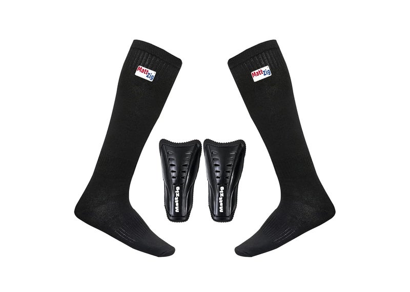 MATTZIG طقم كرة القدم ® كونغو (زوج واحد من الجوارب الرياضية وزوج واحد من واقيات الساق) (أسود) - Image 1