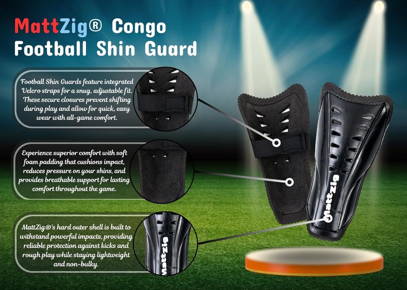 MATTZIG طقم كرة القدم ® كونغو (زوج واحد من الجوارب الرياضية وزوج واحد من واقيات الساق) (أسود) - Image 3