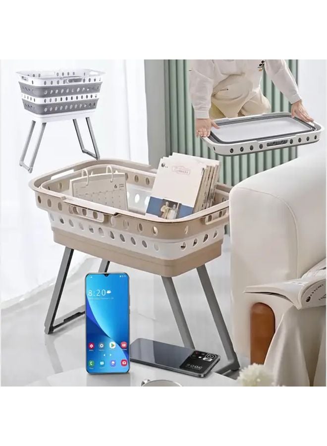 Grey White Foldable Laundry Basket With Stand Heavy Duty Space Saving Large Capacity Storage Bin - Image 1